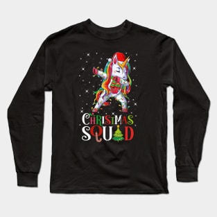 Christmas Squad Rainbow Dabbing Unicorn Funny Xmas Lights Long Sleeve T-Shirt